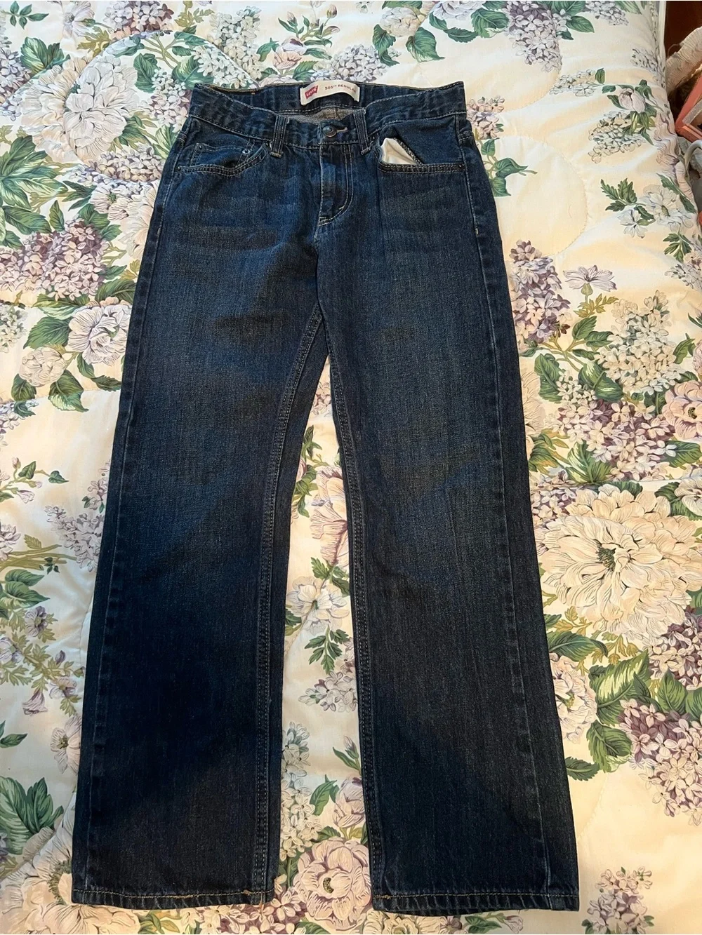 Levi's 505 Boys Regular Fit Straight Blue Denim Jeans Size 12 Reg Pockets